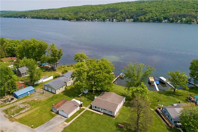 aerial view with a water view