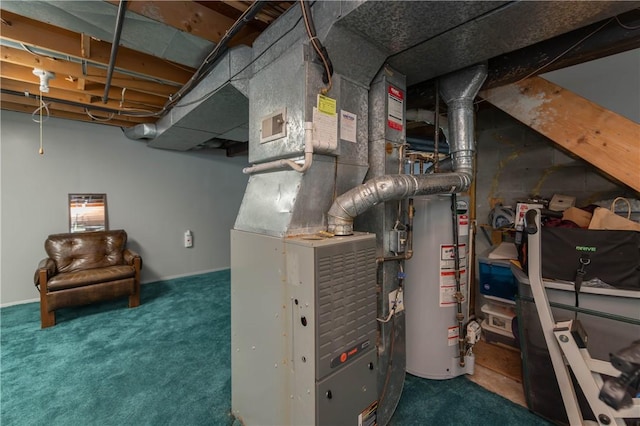 utilities featuring water heater and heating unit