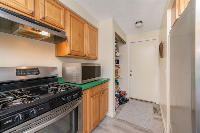 kitchen featuring appliances with stainless steel finishes and light hardwood / wood-style flooring