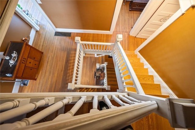 staircase with wood walls