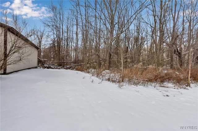 view of yard layered in snow