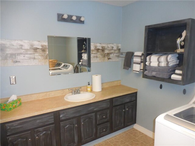 bathroom with vanity and tile patterned flooring