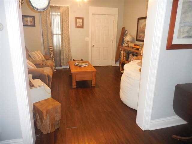 living room with dark wood-type flooring