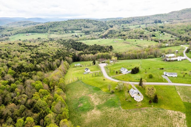 birds eye view of property featuring a rural view and a mountain view