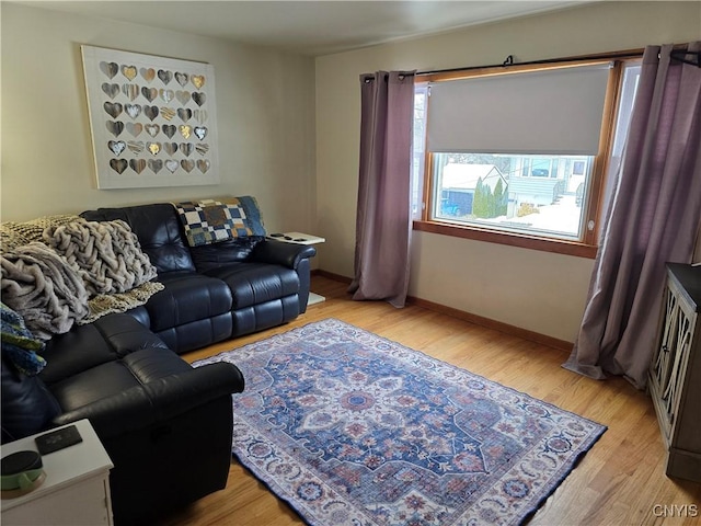 living room with light hardwood / wood-style flooring