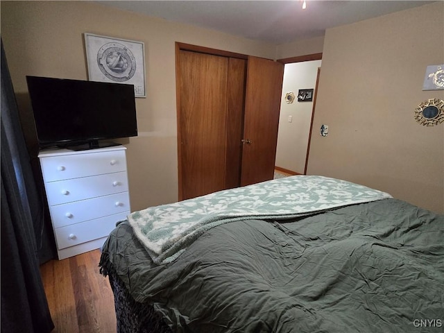 bedroom with a closet and hardwood / wood-style flooring