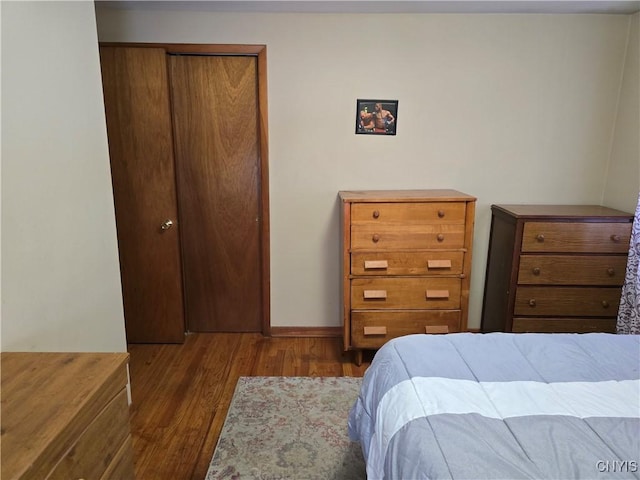 bedroom featuring a closet and dark hardwood / wood-style floors