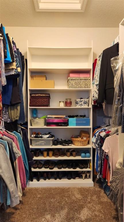 walk in closet with carpet flooring