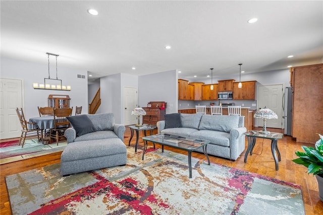 living room with light wood-type flooring