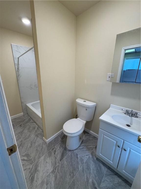 full bathroom with vanity, toilet, and bathing tub / shower combination