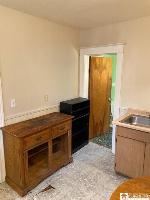 kitchen with wooden walls and sink