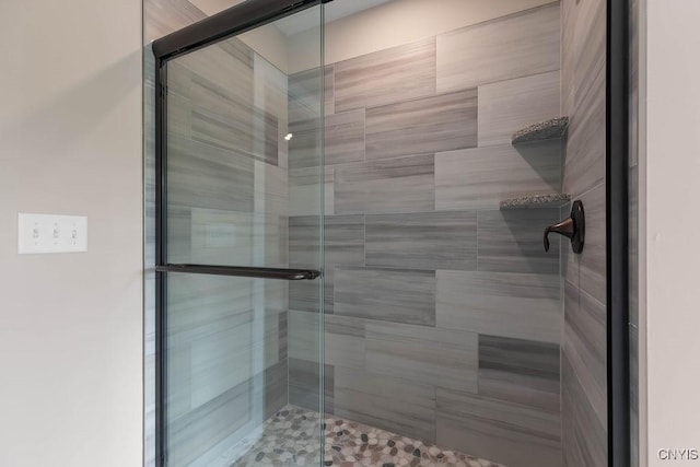 bathroom featuring a shower with shower door