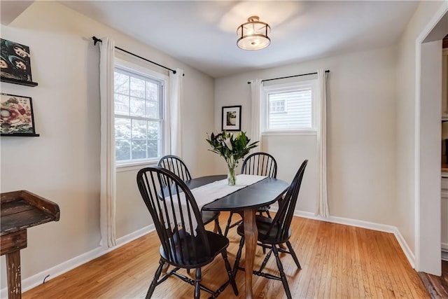 dining space with light hardwood / wood-style floors