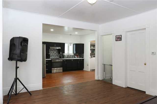 interior space with dark hardwood / wood-style floors and sink