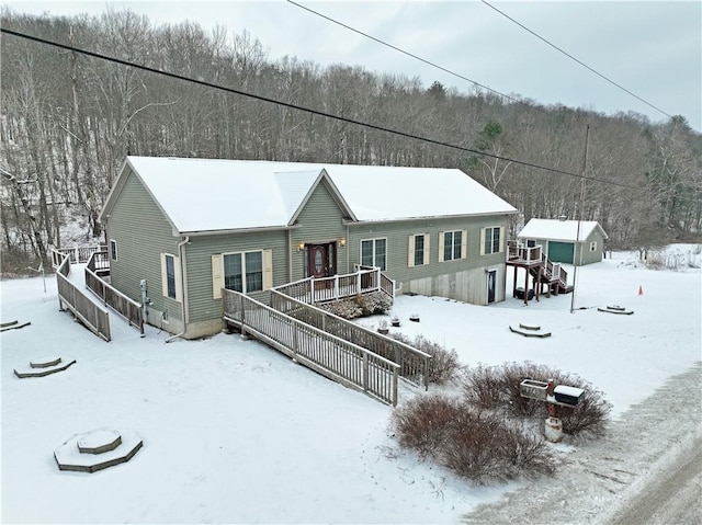 view of snow covered property