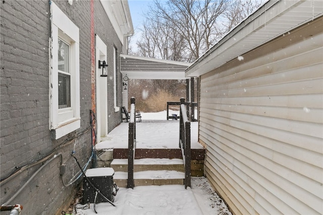 view of snow covered patio