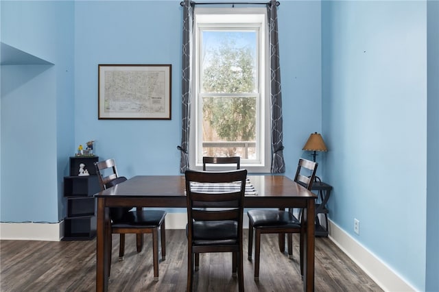 dining area with dark wood-type flooring and plenty of natural light