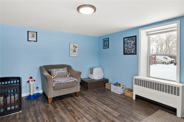 bedroom featuring radiator and dark wood-type flooring