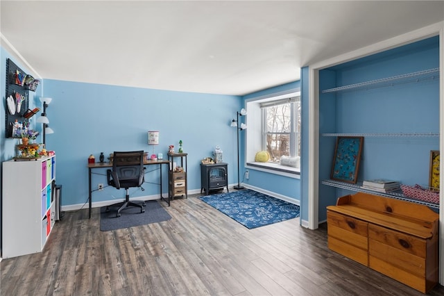 office space featuring dark wood-type flooring