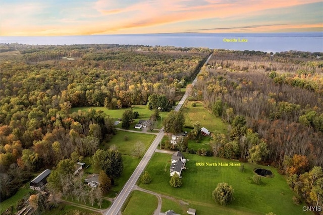 view of aerial view at dusk