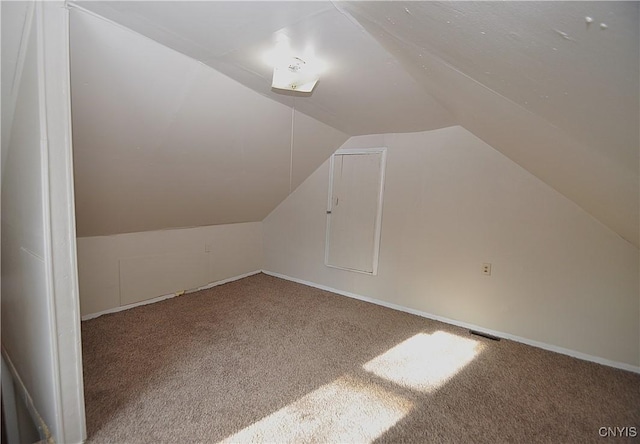 additional living space with carpet flooring and lofted ceiling