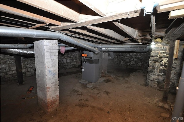 basement with heating unit