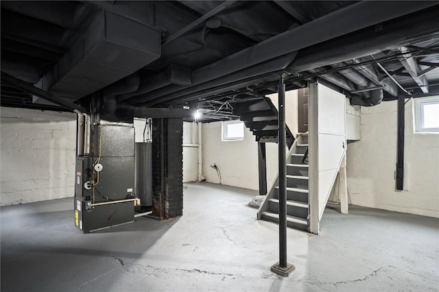 basement with heating unit