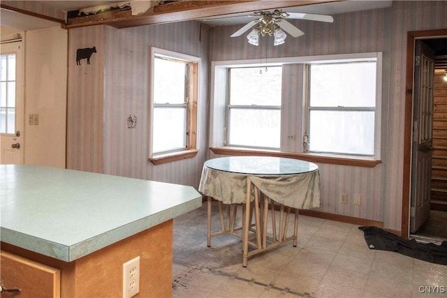 dining space featuring ceiling fan