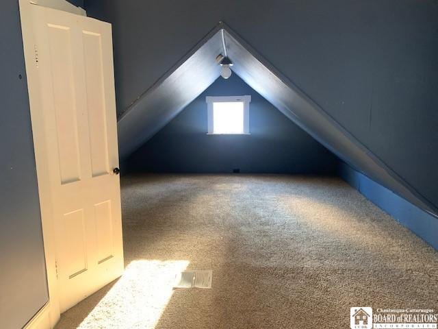 additional living space with vaulted ceiling and carpet