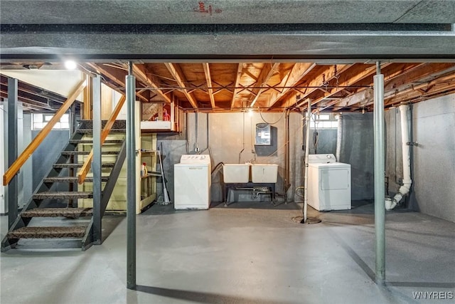 basement featuring washer and dryer