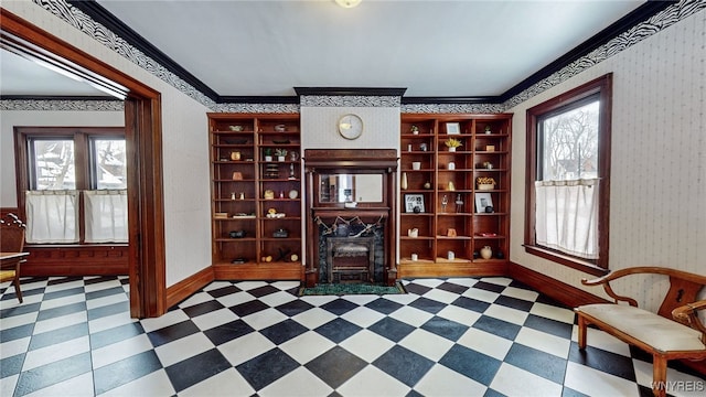 interior space with crown molding