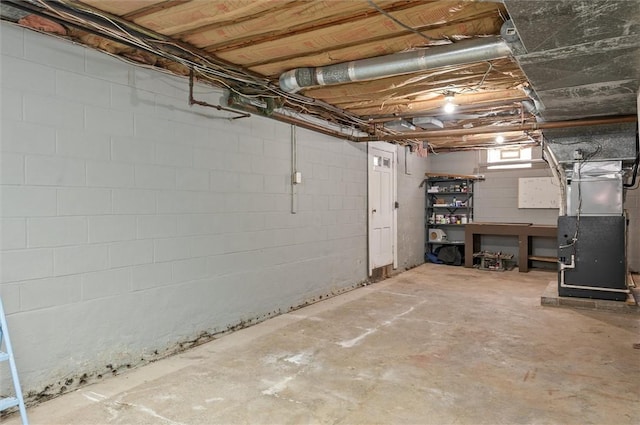 basement with heating unit