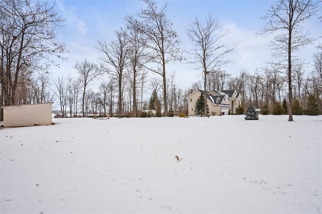 view of yard covered in snow