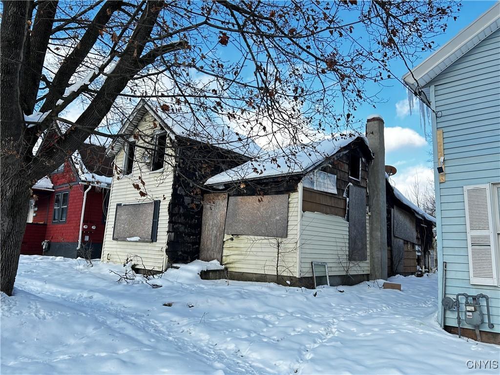 view of snow covered property