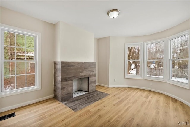 unfurnished living room featuring light hardwood / wood-style flooring