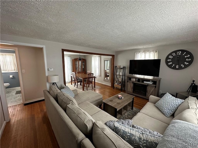 living room with dark wood-type flooring