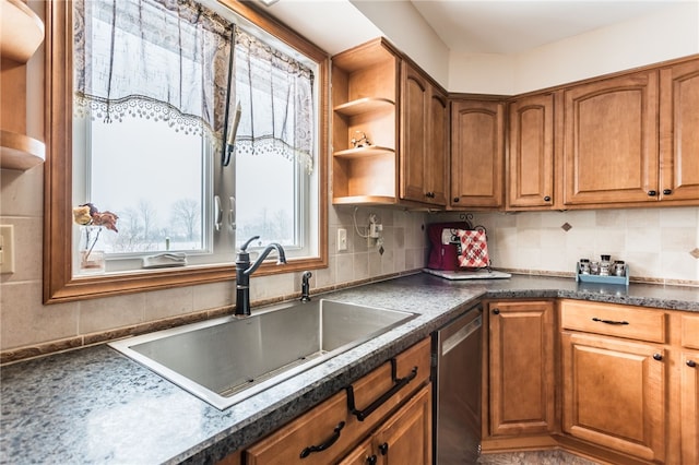 kitchen featuring backsplash, dishwasher, and sink