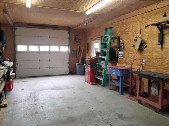 garage with wooden walls