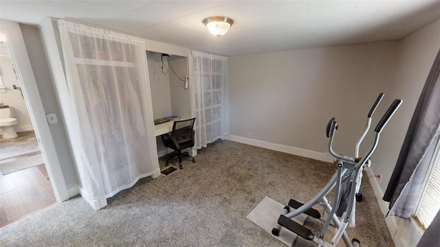 workout room with carpet floors