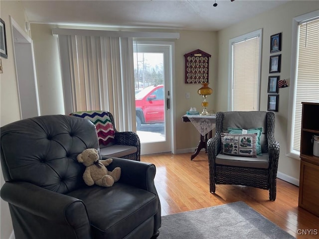 sitting room with hardwood / wood-style flooring