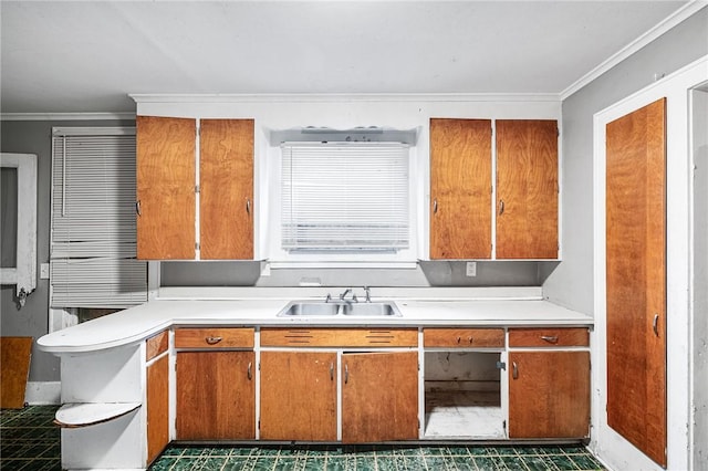 kitchen featuring ornamental molding and sink