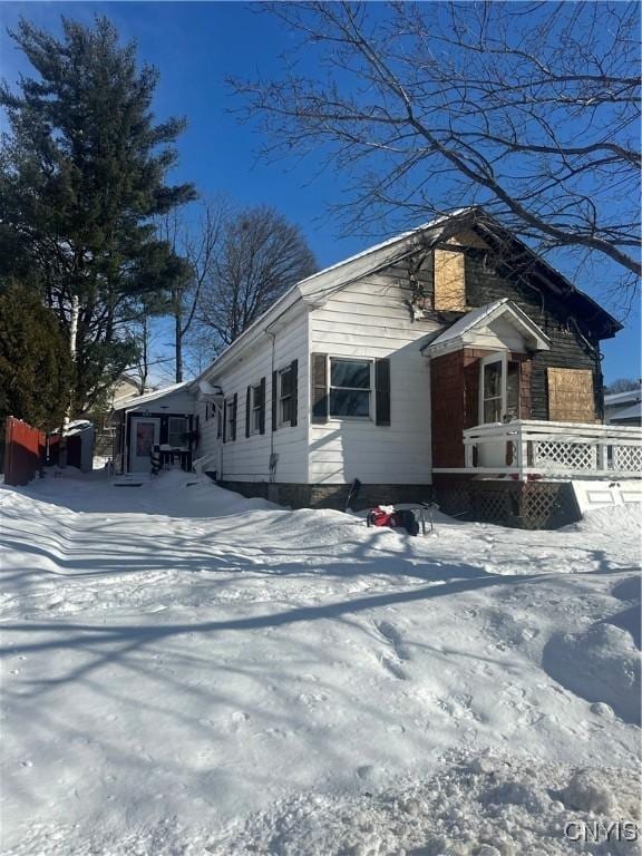 view of snow covered exterior