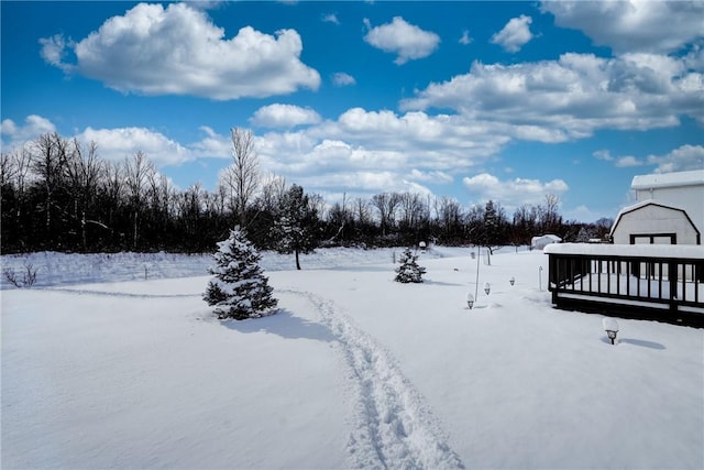 view of yard layered in snow