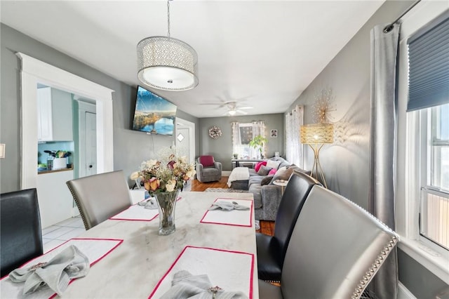 dining room with ceiling fan