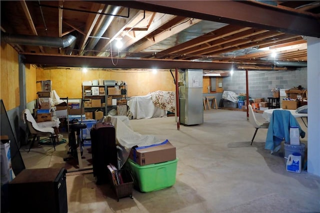 basement with heating unit