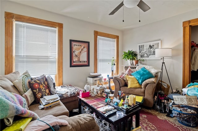 living room with ceiling fan