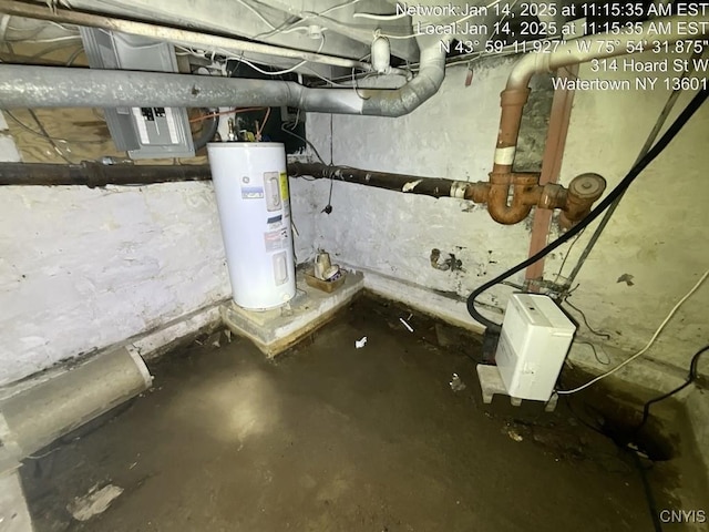 basement featuring water heater