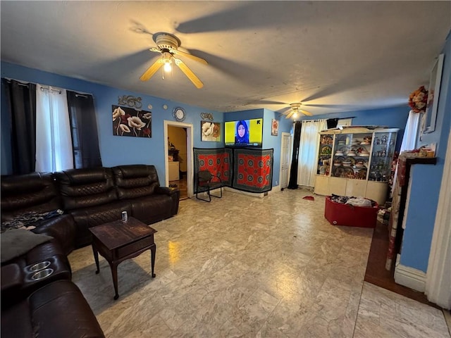 living room with ceiling fan