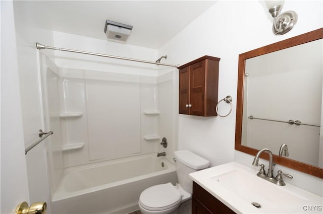 full bathroom with vanity, bathing tub / shower combination, and toilet