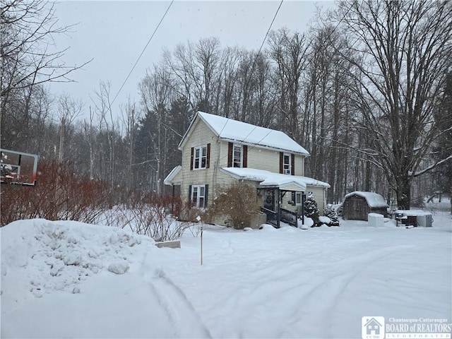 view of snow covered property